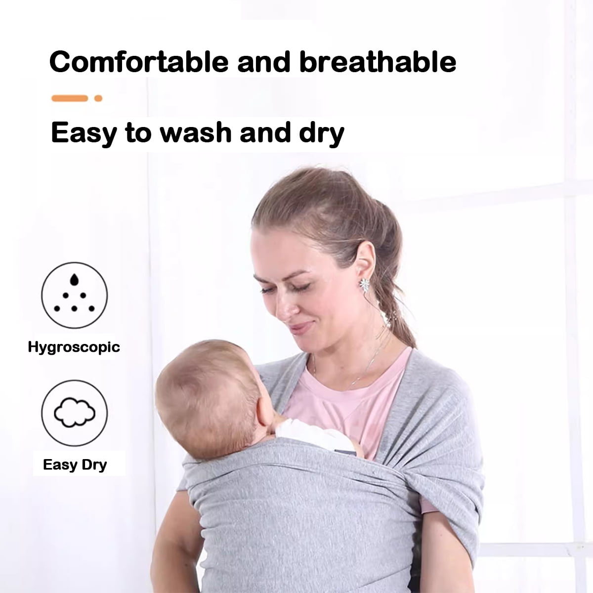 Flying Ideas Baby Wrap Carrier Breathable Baby Sling ,Hands Free Baby Carrier for Infant Newborn Gray