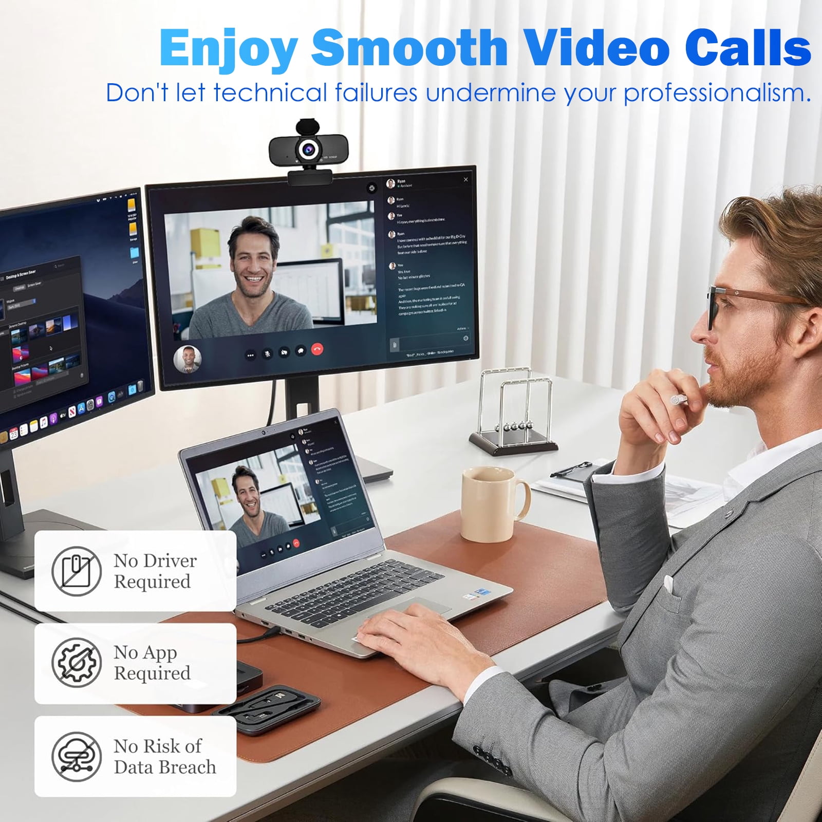 RONY 1080P Full HD Webcam with Built-in Microphone, Privacy Cover & Rotatable Tripod , Wide Angle USB Camera for Desktop PC and Laptop, Black