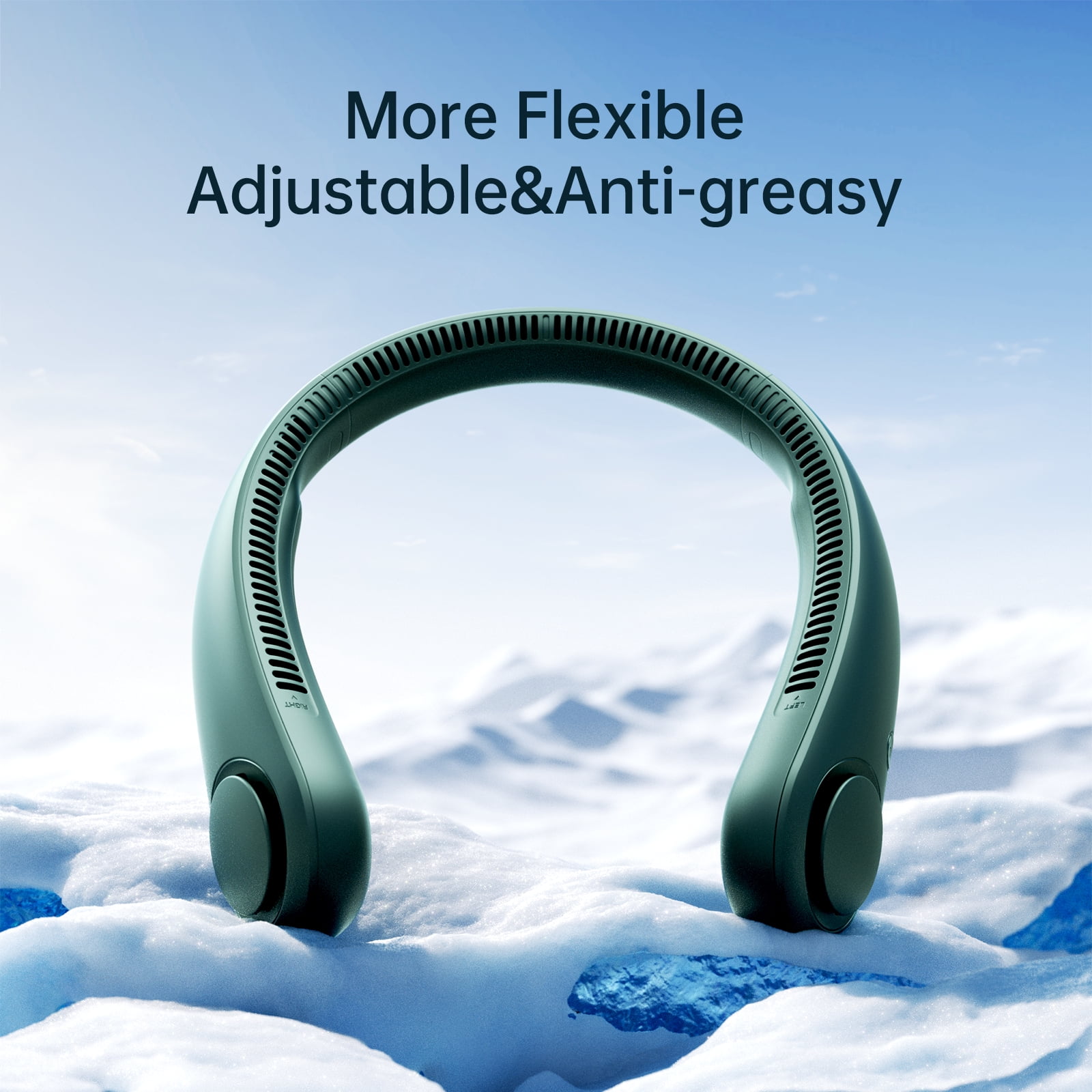 JISULIFE Portable Neck Fan, Rechargeable Wearable Fan, Bladeless Hands-Free Cooling, Quiet 25dB, 5 Speeds, 16H Battery Life, Essential for Indoor/Outdoor, Gift for Women, Men - Green