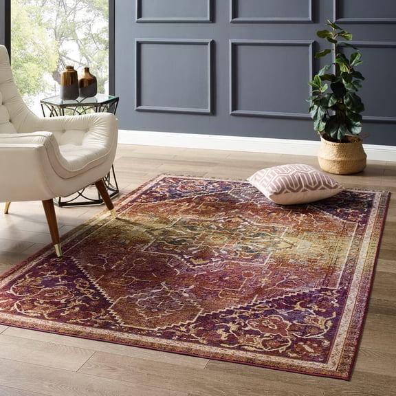 Success Kaede Transitional Distressed Vintage Floral Persian Medallion 5x8 Area Rug in Multicolored
