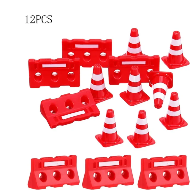 12pcs Mini Construction Traffic Sign Set, Mini Plastic Road Street Signs Toys For Kids Cone Construction Theme Party Gifts