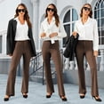 thumbnail image 3 of Pantalones de vestir DLOODA Bootcut para mujer, cintura alta, color marrón, 3 of 7