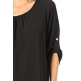 thumbnail image 5 of Women's Casual Round Neck Top Blouse with Roll Tab Sleeve, 5 of 6