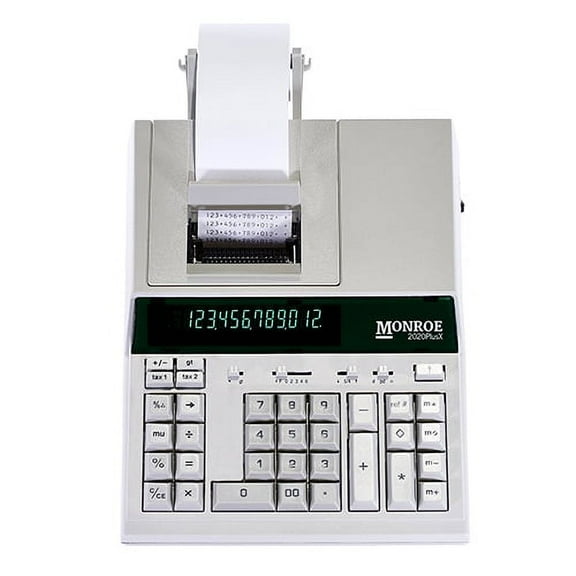 Monroe 2020PlusX 12-Digit Print/Display Medium-Duty Color Printing Calculator, Ivory