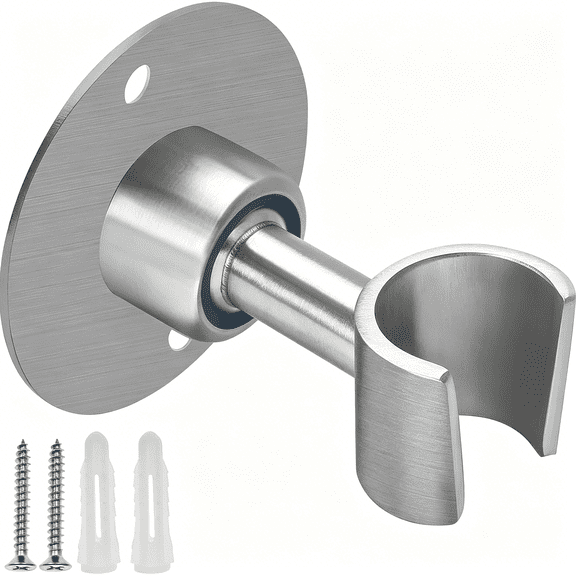 HIBIBUD Stainless Steel Shower Head Holder, 360° Adjustable Handheld Bathroom Shower Head Bracket, Metal Shower Spray Holder Wall Mount, Brushed SUS 304 Steel Holder (Screw Installation)