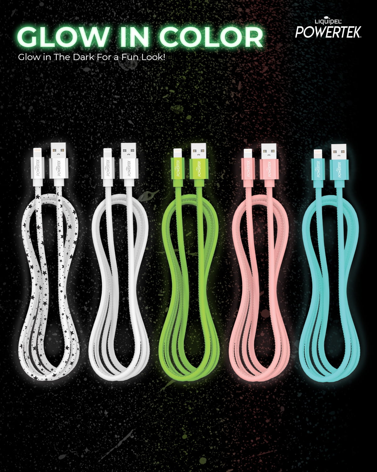 Liquipel Powertek Glow in Dark Cable Lightning - Pink