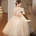 thumbnail image 2 of CPNG Girls' Off-the-Shoulder Sequin & Glitter Tulle Ball Gown Dress – Embellished Bodice, Ruffled Sleeves & Sparkly Floor-Length Skirt for Flower Girl, Wedding Pageant & Formal Events, 2 of 9