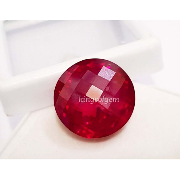 27.80 Ct Red Ruby Round Checkerboard Glass Filled Loose Gemstone