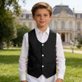 thumbnail image 2 of HXWCHs Wrap Dress Elegant formal Vest for Boys Kids Teens Speech Recital Pageboy Wedding Party Outfit 11-12 Years Black, 2 of 5