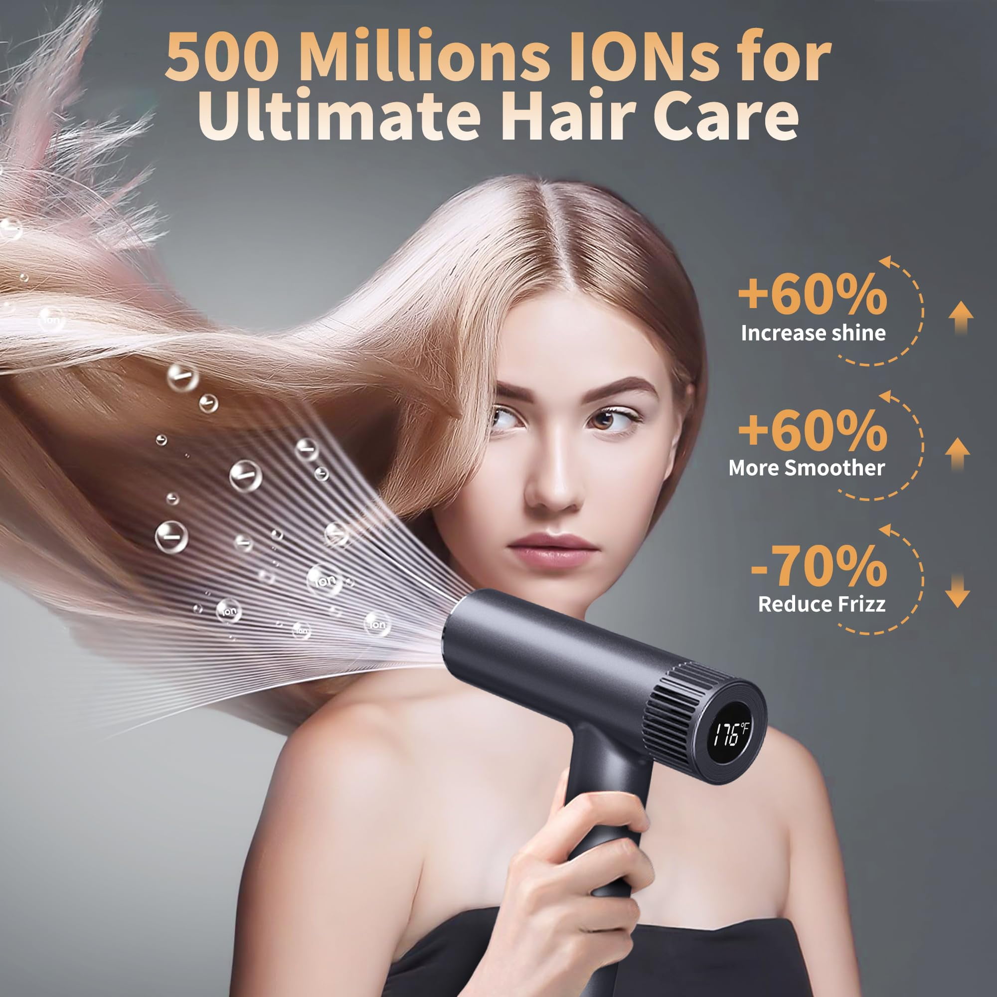 Hulmay Professional High Speed Ionic Hair Dryer, 500 Million Negative Ions, 160000 RPM Ultra-Fast Drying, Compact Blow Dryer with Nozzle for Women Men