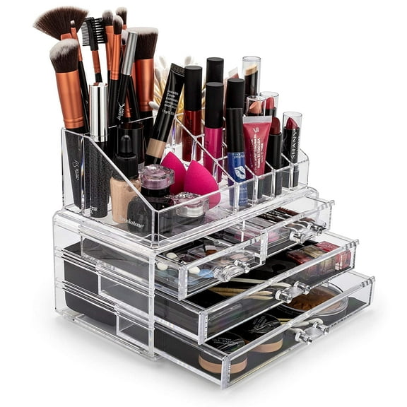 Brookstone Cosmetic Display Case with Drawers Makeup Organizer