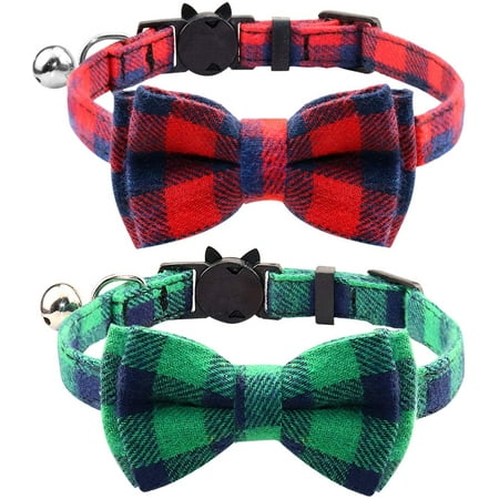 Breakaway Cat Collar with Bow Tie and Bell, Cute Plaid Patterns, 1 or 2 ...