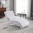thumbnail image 3 of Muumblus Chaise Lounge Indoor, Tufted Teddy Velvet Accent Chair with Crystal Legs for Living Room, Ivory, 3 of 7