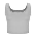 thumbnail image 4 of Olyvenn Womens Square Neck Longline Sports Bra - Workout Crop Tank Tops Padded Yoga Camisole with Built in Pads Gray XXXL, 4 of 7