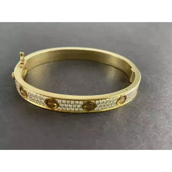 4 Ct Round Cut White Lab Created Diamond Bangle Bracelet 14K Yellow Gold Plated