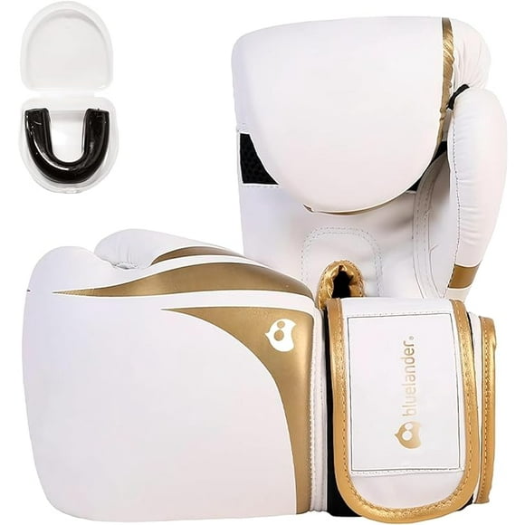Guantes de Box 12 Oz, Blanco/Dorado, con Protector Bucal