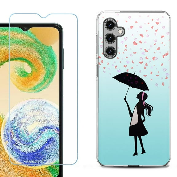 OneToughShield ® for Samsung Galaxy S23 FE Fan Edition, Shockproof Phone Case, with Tempered Glass Screen Protector - Rain/Hearts