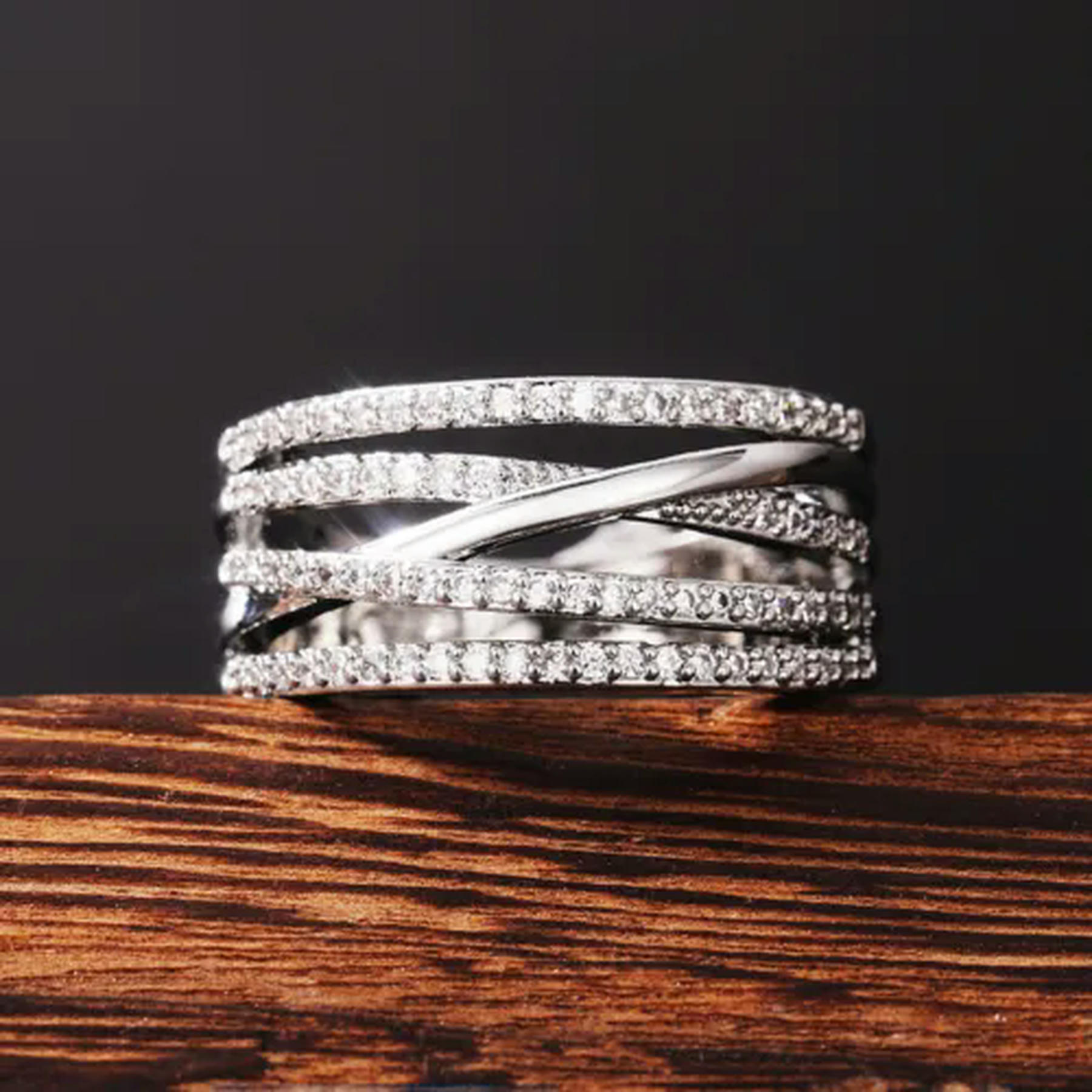 925 Silver AAA CZ Snowflake Band – Women's Engagement Wedding Ring (Sizes 4-9) Pink & White