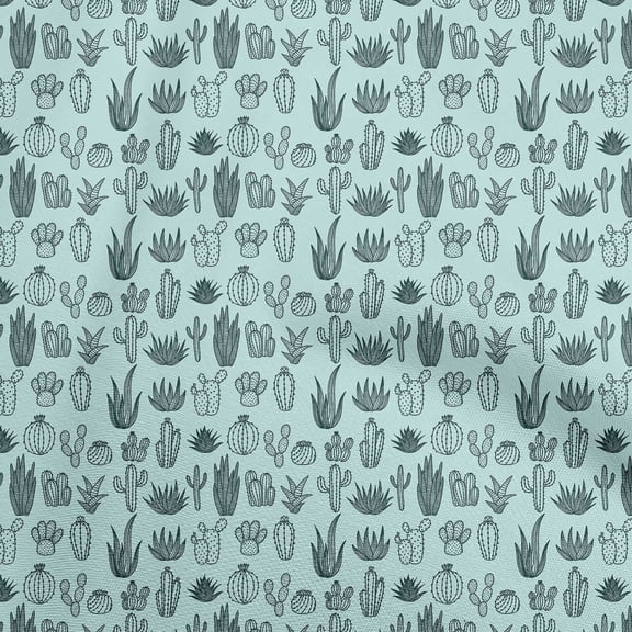 oneOone Viscose Chiffon Aqua Blue Fabric Cactus Dress Material Fabric Print Fabric By The Yard 42 Inch Wide