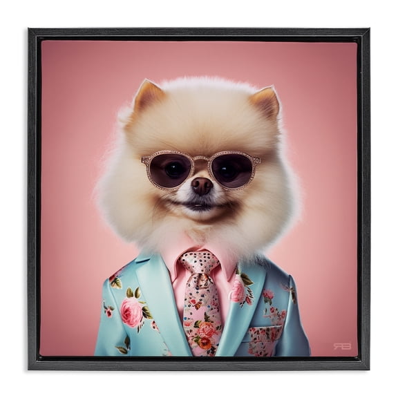 Stupell Industries Eclectic Dog in Chic Suit Black Floating Frame Canvas Art, 18 x 18, by RB