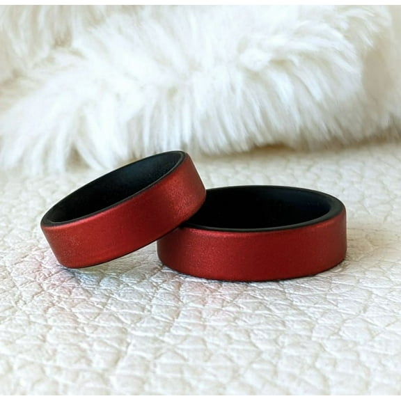 Metallic Red Dual Layer Breathable Silicone Ring 6mm Bandwidth