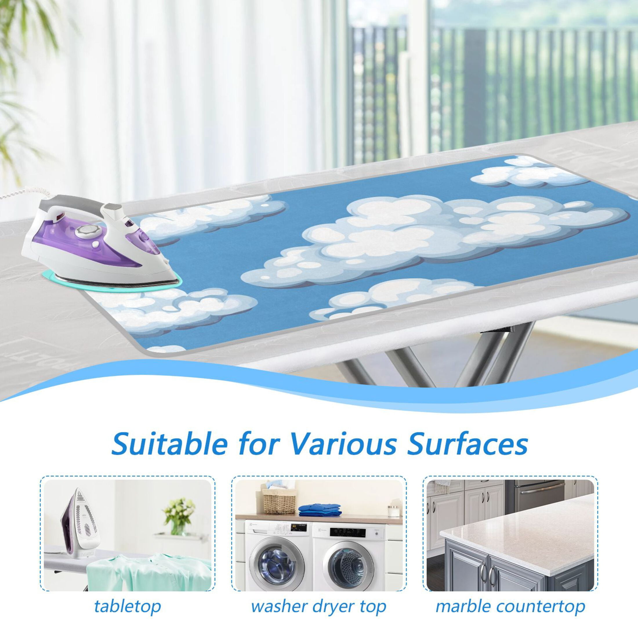 Clouds in Sky Ironing Board Covers Heat Resistant Ironing Pad Mat Portable for Travel Washer Dryer Table