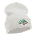 thumbnail image 4 of Foldable Fan Embroidered 12 Inch Long Knitted Beanie - White OSFM, 4 of 5