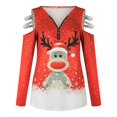 thumbnail image 3 of Gibobby Playeras Mujer Tops navideños estampados con hombros descubiertos Tops Sexy manga Otoño/Invierno largo de talla grande Tops（Rojo， M), 3 of 5