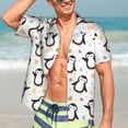 thumbnail image 5 of Lsque Colorful Hearts Penguin pattern Hawaiian Shirt for Men, Unisex Summer Beach Casual Short Sleeve Button Down Shirts-Medium, 5 of 9