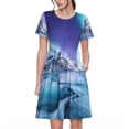 thumbnail image 1 of Fotbe Night At Lake Aurora 1 Vestido Largo de Moda para Mujer, Vestido Tipo Camiseta con Manga Corta y Estilo Casual a Rayas y Bloques de Color, 1 of 6