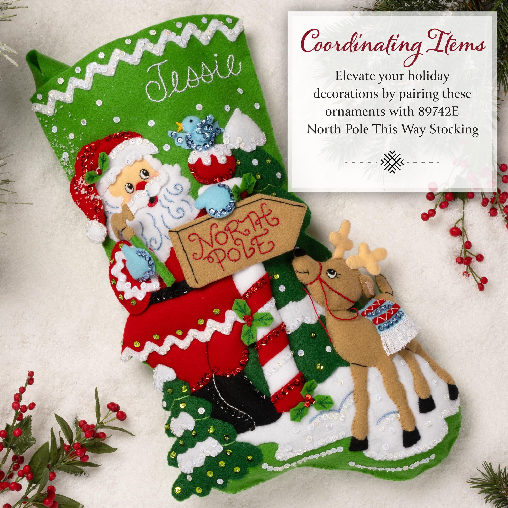 Bucilla North Pole This Way 6 Count Felt Applique Ornament Kit, 3 x 4 in
