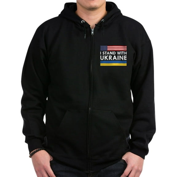 CafePress - I Stand With Ukraine Zip Hoodie (Dark) - Zip Hoodie, Classic Hooded Sweatshirt with Metal Zipper