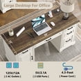 thumbnail image 5 of Furnihold 58"W Executive Desk with Outlet and 5 Drawers, Farmhouse Computer Desk, Off White Wooden Home Office Desk, Workspace for Work Study Writing, Brown Tabletop, 5 of 6