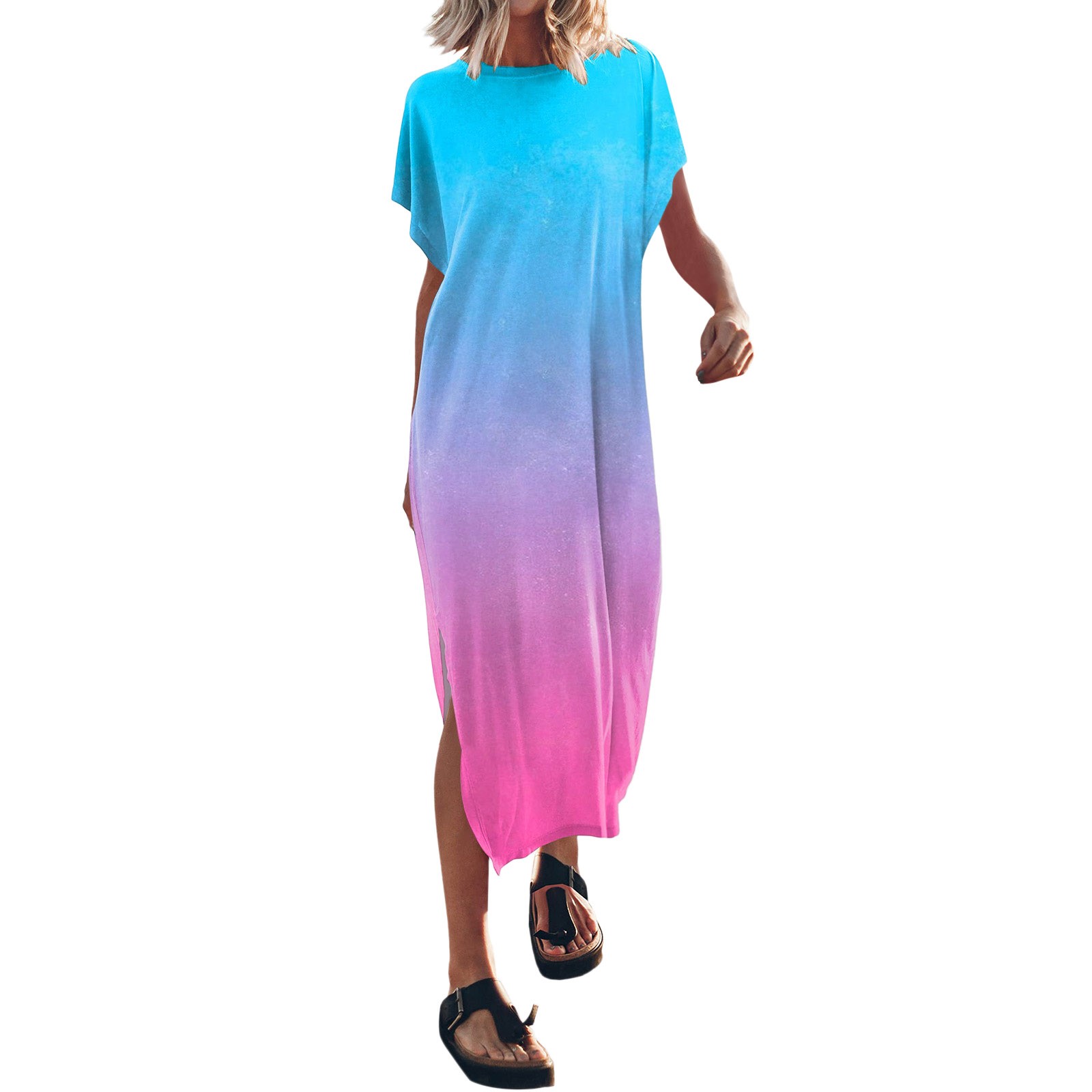 Summer Dresses For Women 2023 Beach T Shirt Maxi Dress Batwing Sleeve ...