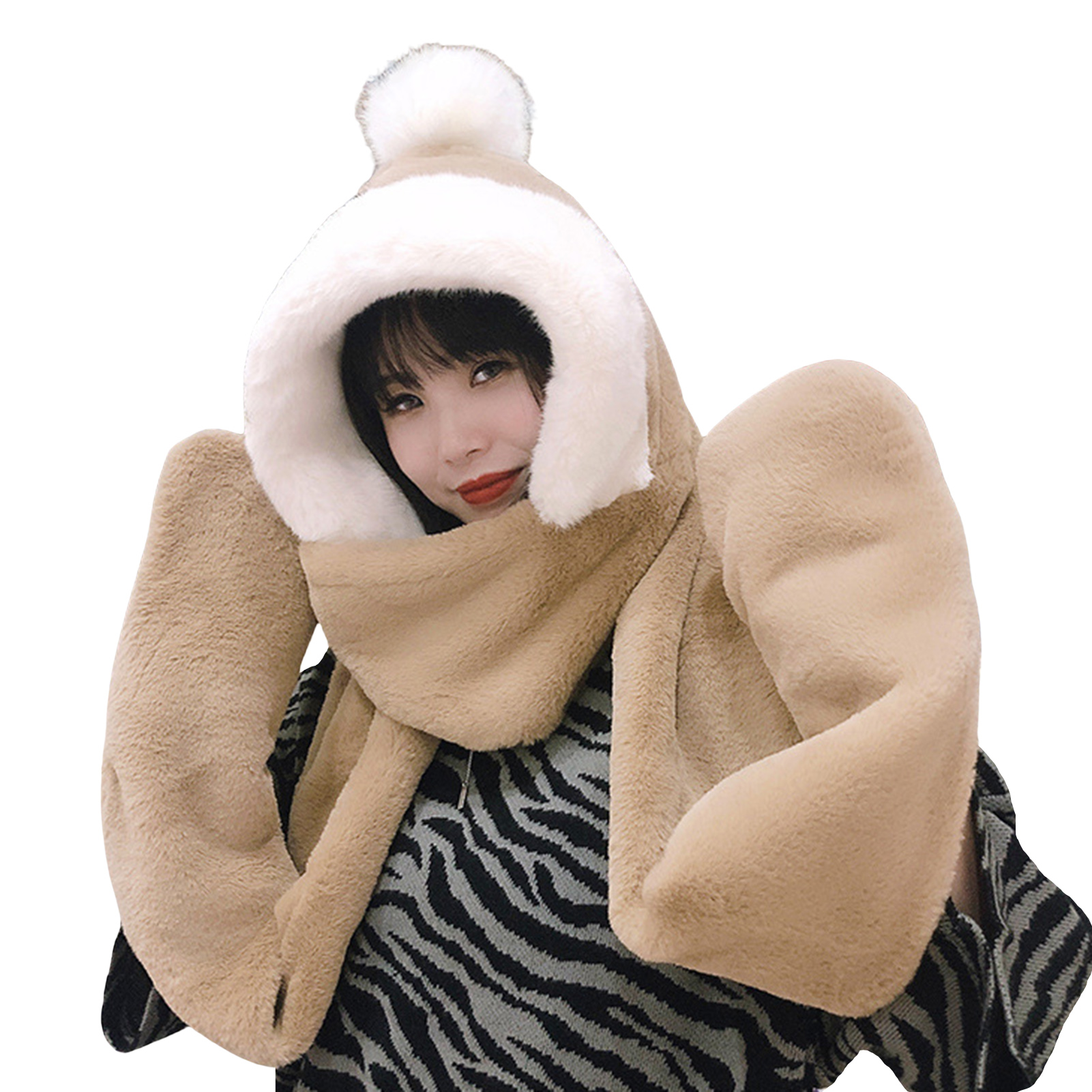 Bear Hoodie With Ears Winter Bear Ears Hood Scarf Set 