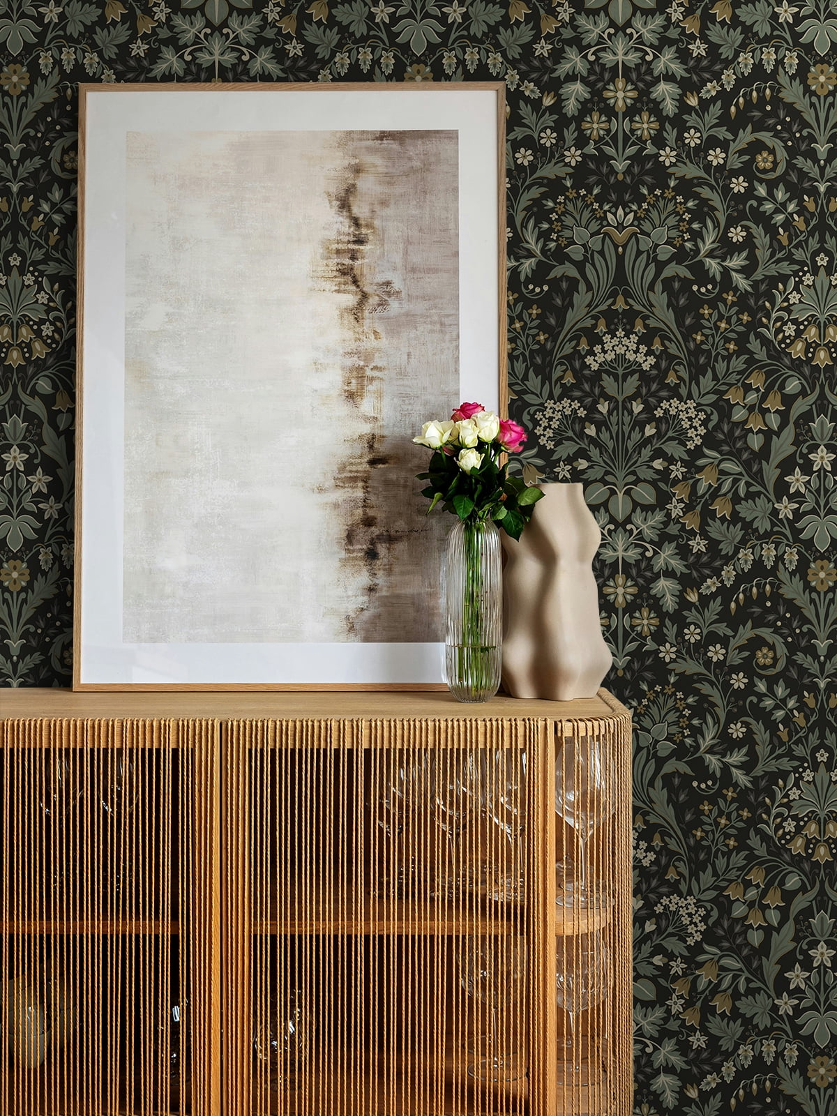 NextWall Ebony & Sage Filigree Floral Peel and Stick Wallpaper - 20.5 in. W x 9 ft. L Roll