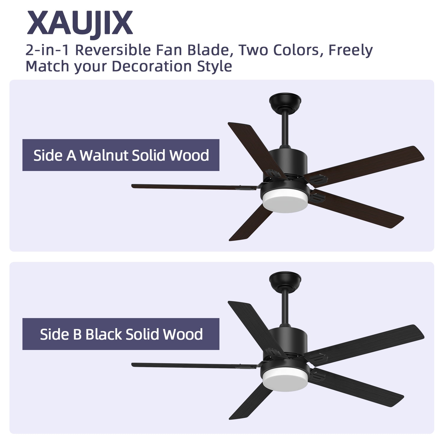 Xaujix Ceiling Fans with Lights and Remote Control, 60" Indoor Outdoor Ceiling Fan 6-Speed Silent Reversible Motor for Patio Farmhouse Bedroom Living Room, Walnut&Black