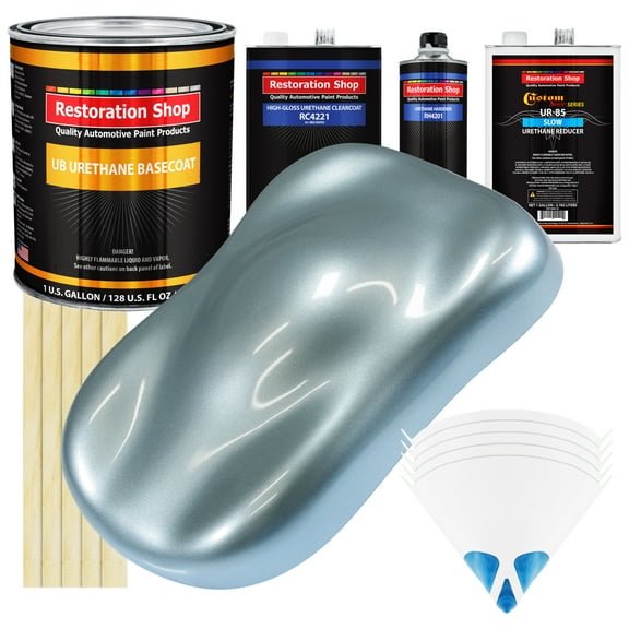 Ice Blue Metallic SLOW 1 Gallon Auto Car Paint Kit URETHANE BASECOAT & Clearcoat