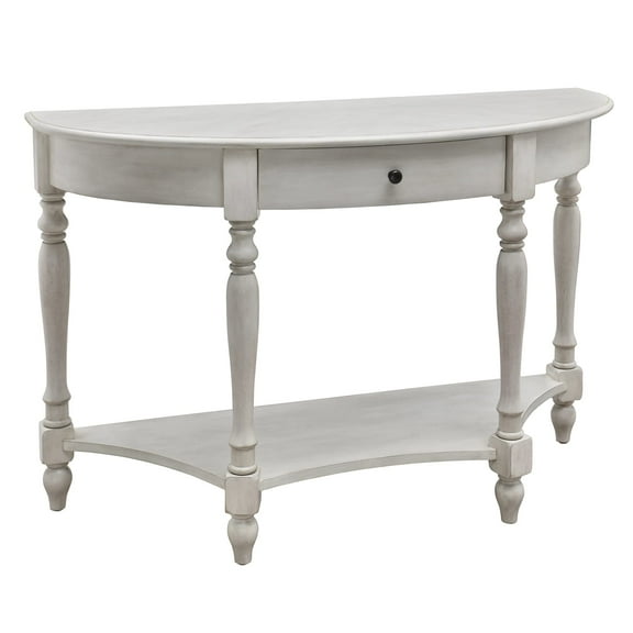 JESONVID Solid Wood Sofa Table with Drawer and Storage Shelf, 45.3" Traditional Retro Semi-Circle Entryway Table Polished Edging Half-Moon Narrow Table for Living Room Hallway Home, Antique White