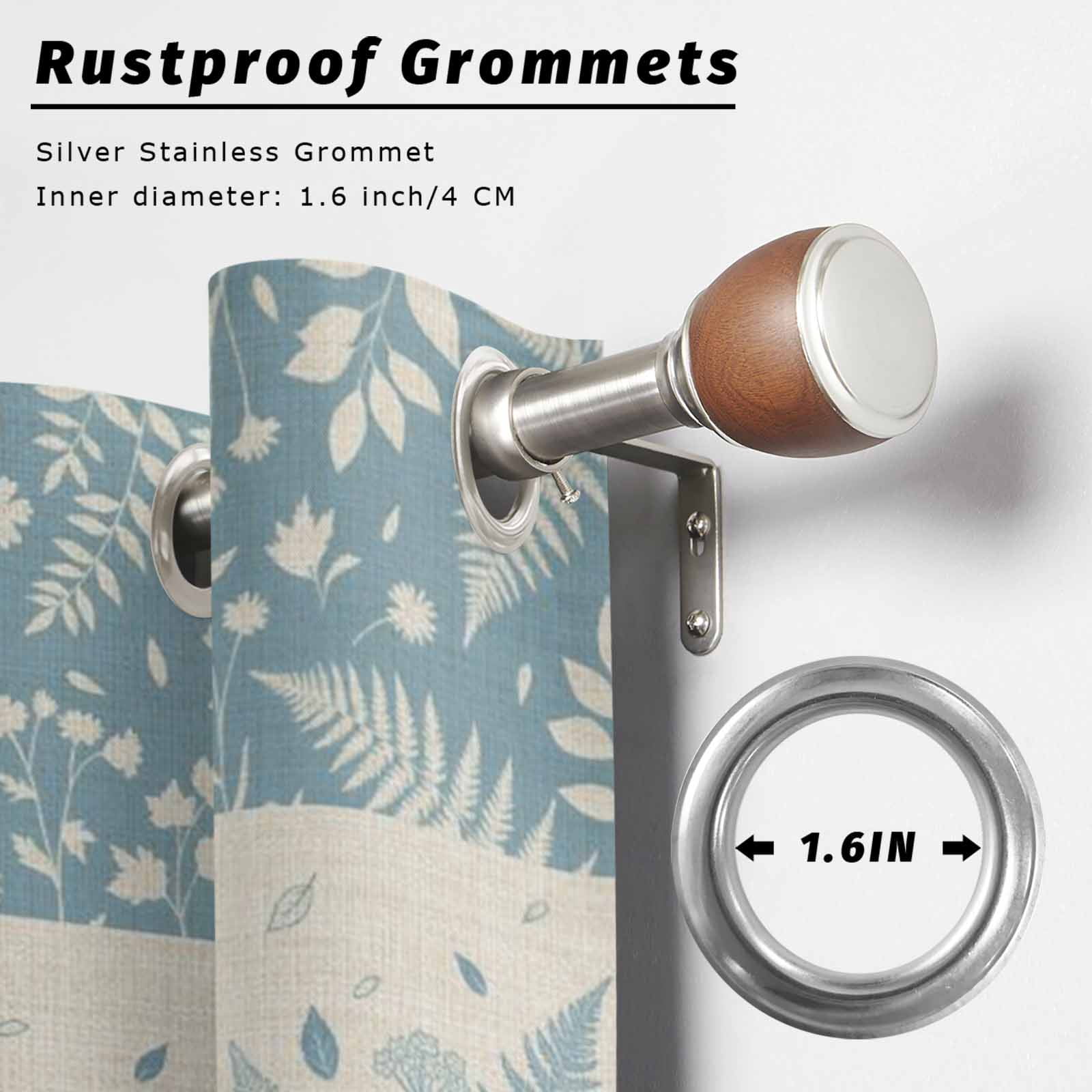 Spring Ferns Outdoor Curtains for Patio, Country Blue Floral Leaf Linen Texture Sunshade Privacy Drapes Grommet Waterproof Outside Curtains for Porch/Cabana/Balcony 54"x 84", 2 Panel