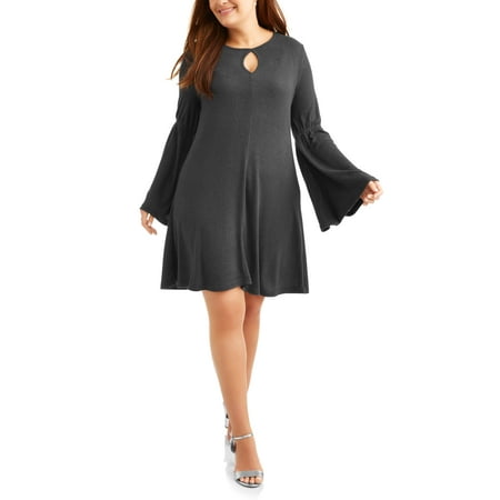 Planet Gold NEW Dark Gray Keyhole Bell-Sleeve 1X Plus Sweater Dress