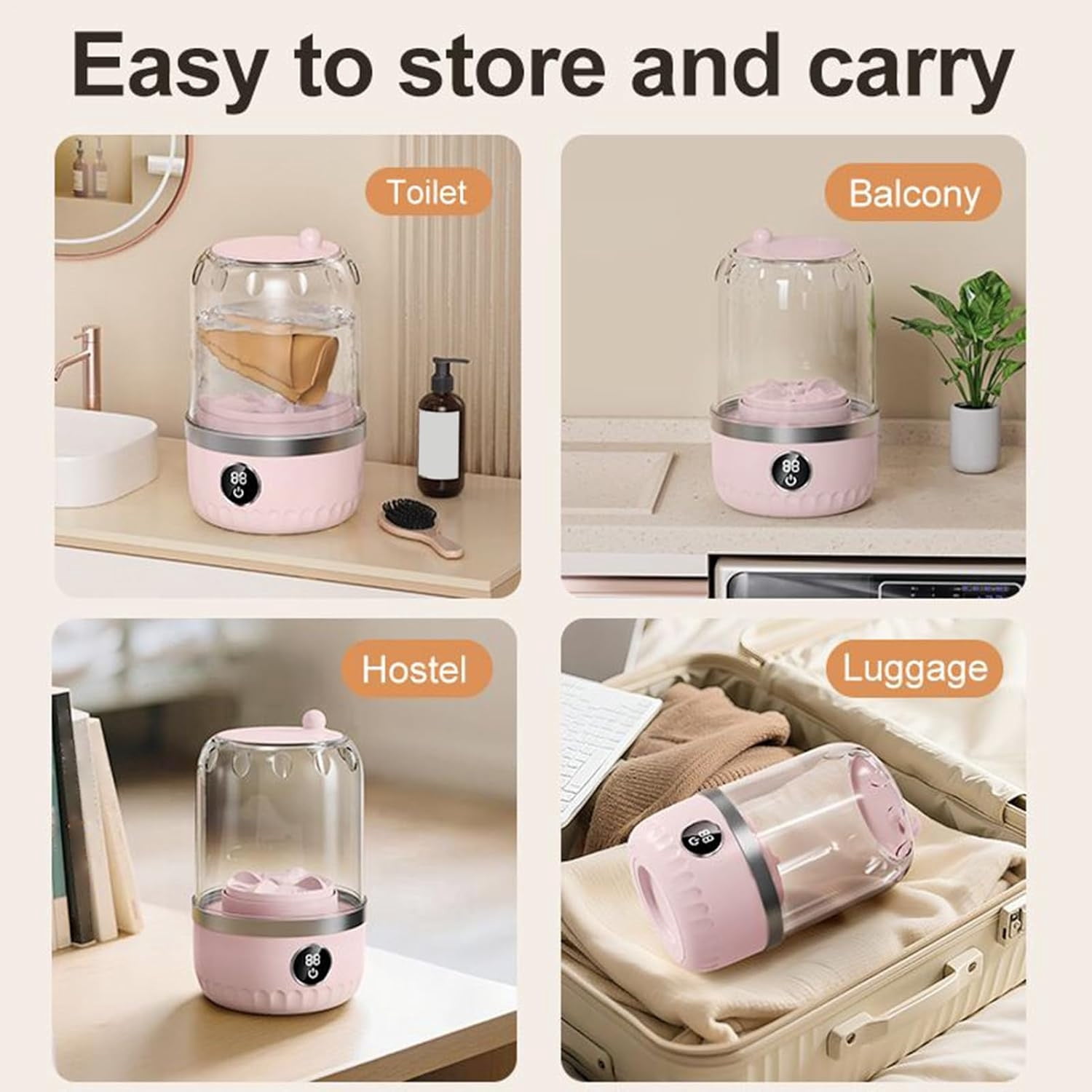COM1950s Portable Mini Washing Machine for Travel, Small Compact Washer for Apartments & Dorms, Ideal for Delicates, Socks, and Underwear
