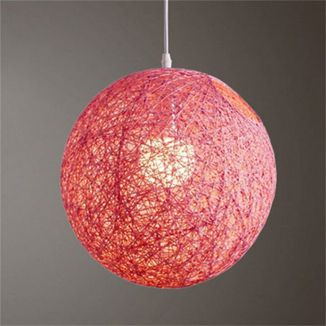 Round Concise Hand-woven Rattan Vine Ball Pendant Lampshade Light Lamp Shades Light Accessories(15cm Diameter) Pink
