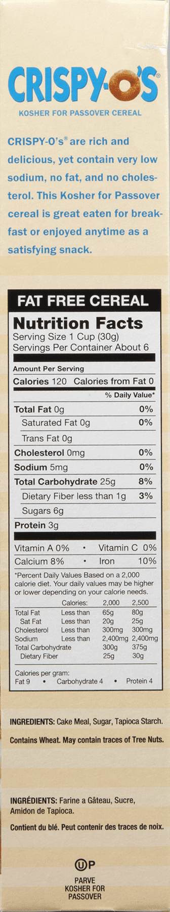 Crispy O's Plain Cereal, 6.6 Oz (Kosher for Passover)