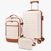 EDX 3 Piece Luggage Set with Backpack, Lightweight Hard Shell Suitcase Set, TSA Lock Travel Luggage with Spinner Wheels, 20 Inch Carry On Suitcase and Travel Bag for Men & Women, Beige
