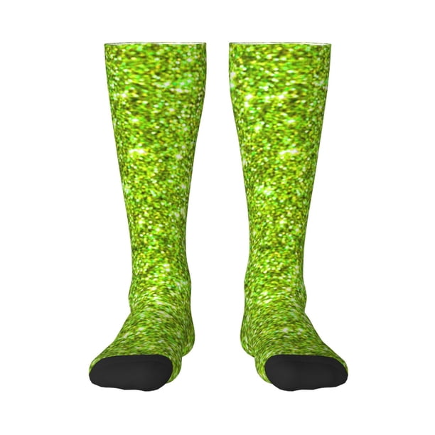 Fotbe Lime green glitter Calcetas Divertidas Estampadas para Hombre y Mujer, Calcetas de Algodón hasta la Rodilla para Caminar, Correr, Enfermería y Embarazo