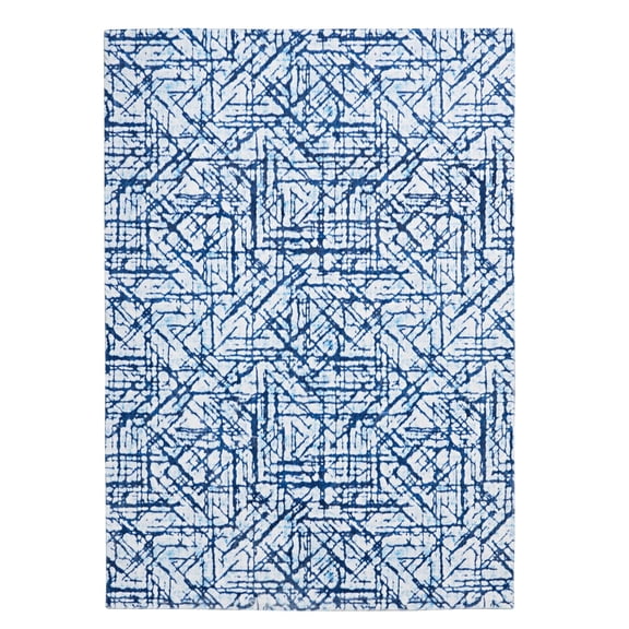 Linon Motif Printed Faux Rabbit Blue 5' X 7' Rectangle Area Rug RUGPR0357
