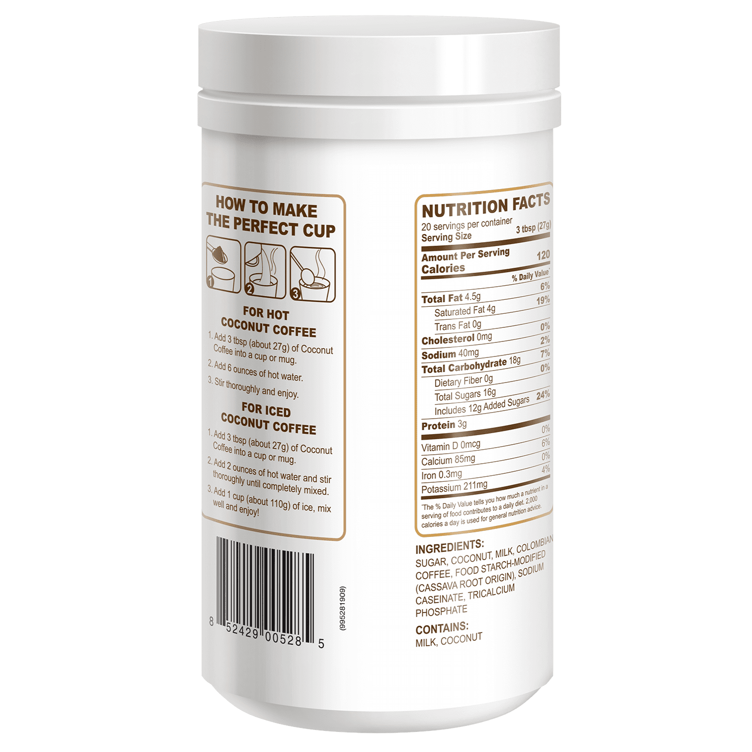 CAcafe Coconut Instant Coffee, Medium Roast, 19.05 Oz
