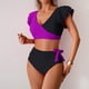 thumbnail image 4 of Conjunto de Trajes de Baño de Color Sólido de las Mujeres, una Pieza Conservadora con Bloqueo de Color, Ruffle Y División Lateral para la Playa Y la Piscina, Desgaste de Verano Modesto, 4 of 9