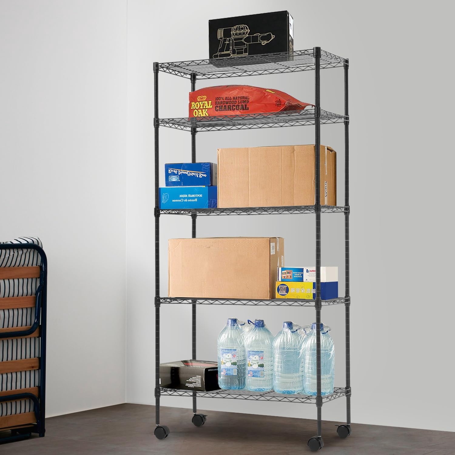 FDW Wire Shelving Unit Metal Shelf Organizer Heavy Duty Wire Rack Storage Unit Rack Utility for Bathroom Office Kitchen (Black, 14" D x 30" W x 60" H)